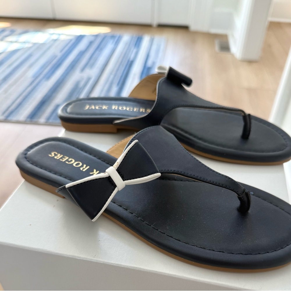 Jack Rogers Navy Gracie Sandals with White Bow Accent